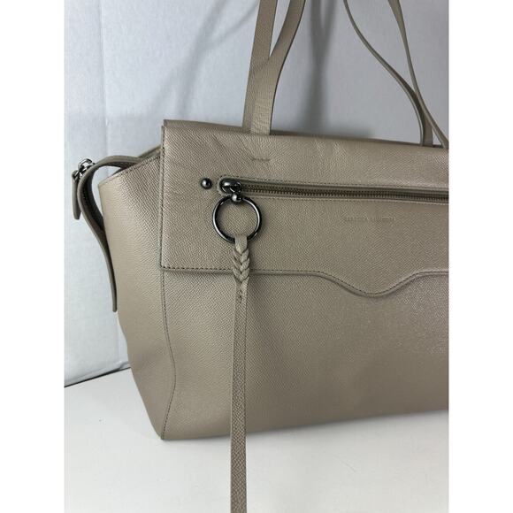 Rebecca Minkoff Gabby Leather Satchel Tote Large Shoulder Bag Beige Clean Lined - Picture 13 of 16